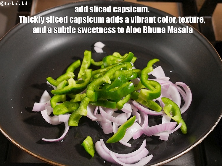 Step 5 – Add &frac12; cup <a href="https://www.tarladalal.com/glossary-sliced-capsicum-165i">sliced capsicum</a>. Thickly sliced capsicum adds a vibrant color, texture, and …