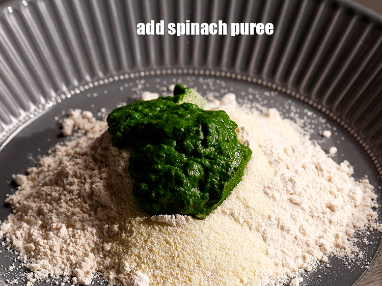 Step 5 – Add &frac14; cup <a href="https://www.tarladalal.com/glossary-spinach-puree-palak-ki-puree-256i">spinach (palak) puree</a>.