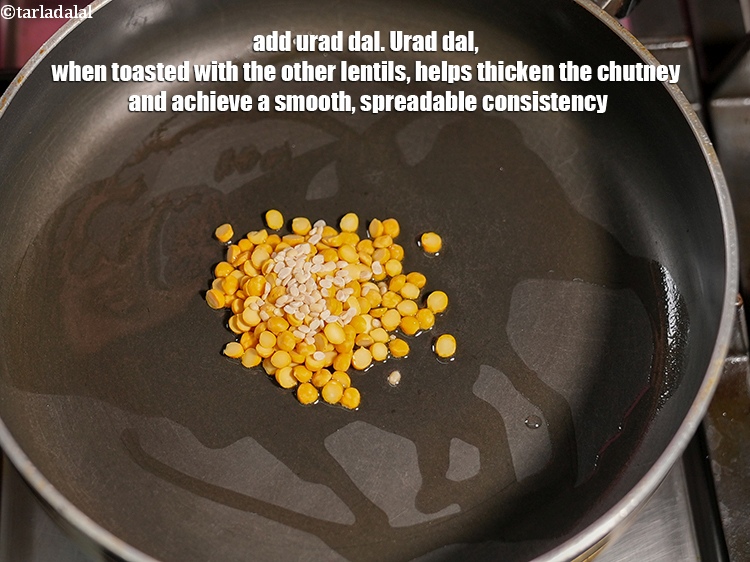 Step 5 – Add 1/4 tbsp <a href="https://www.tarladalal.com/glossary-urad-dal-split-black-lentil-941i">urad dal (split black lentils)</a>. Urad dal, when toasted with the …