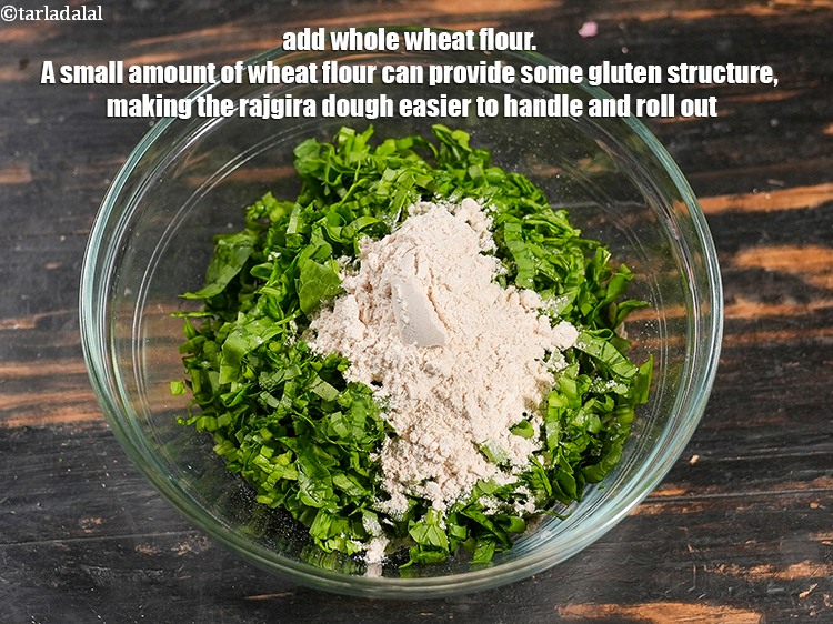 Step 5 – Add &frac14; cup <a href="https://www.tarladalal.com/glossary-whole-wheat-flour-gehun-ka-atta-gehun-ka-aata-429i">whole wheat flour (gehun ka atta)</a>. A small amount of wheat …