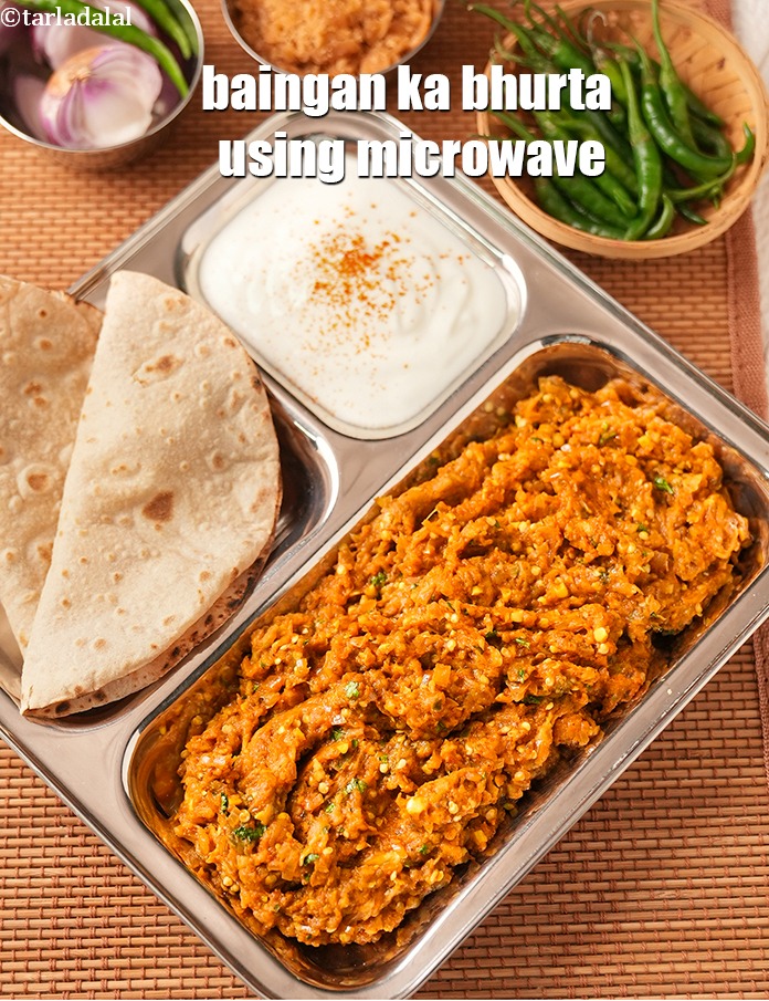 Step 31 – Serve<strong> baingan bharta in a microwave | baingan ka bhurta using microwave | roasted eggplant …