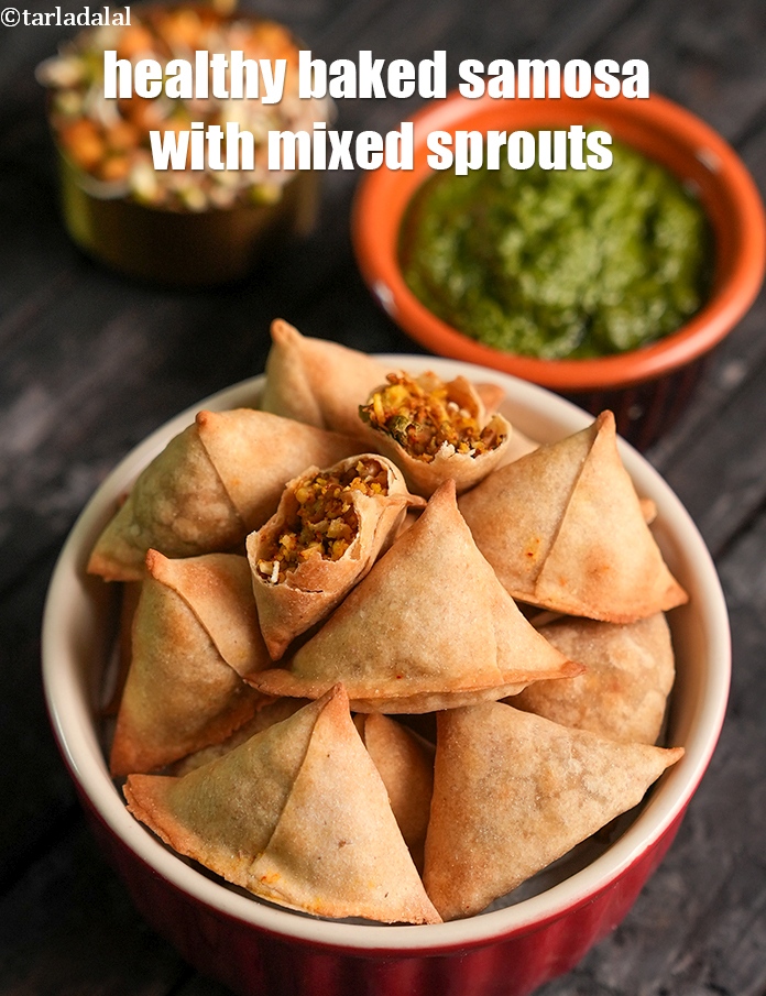 स्टेप 32 – हल्का ठंडा करें और बेक किये हुए मिक्स्ड स्प्राउट्स समोसे …