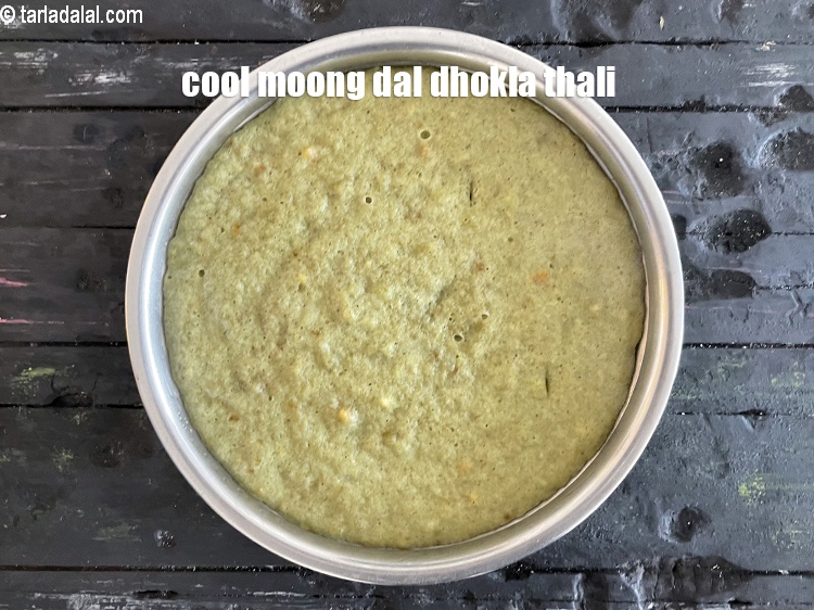 Step 32 – Slightly cool Moong&nbsp;dal dhokla thali.