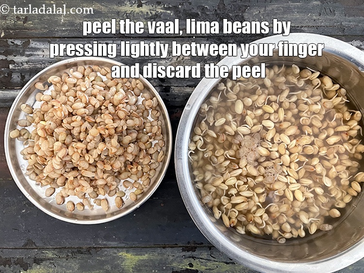 Step 15 – <strong>Peel the sprouted vaal with your fingers. </strong>You have to let the beans be in …