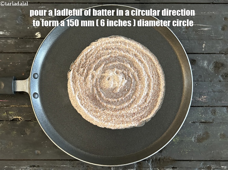 Step 33 – Pour a ladleful of the batter in a circular direction&nbsp;to form a 150 mm. (6&rdquo;) …