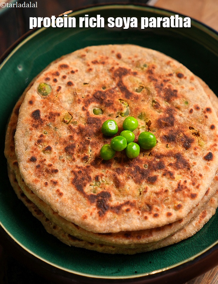 Step 34 – Serve <strong>stuffed soya paratha recipe | protein rich soya paratha | soy vegetable paratha |</strong> …
