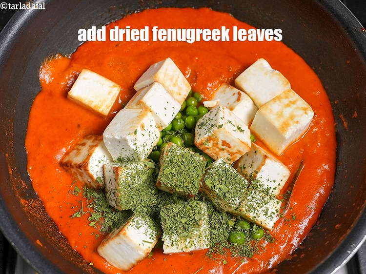 Step 33 – Add 1 tbsp <a href="https://www.tarladalal.com/glossary-dried-fenugreek-leaves-kasuri-methi-374i">dried fenugreek leaves (kasuri methi)</a>.&nbsp;