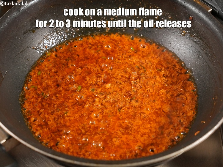 Step 33 – Cook on a medium flame for 2 to 3 minutes until the oil releases.