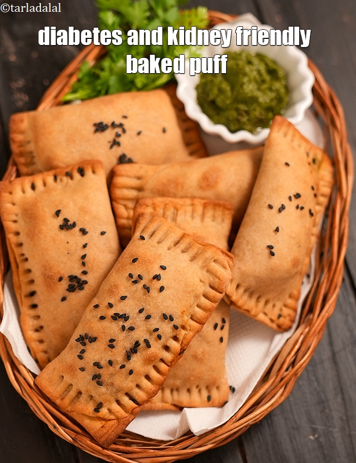 Step 33 – Serve <strong>baked veggie puff recipe&nbsp;|&nbsp;diabetes and kidney friendly baked puff&nbsp;|&nbsp;healthy soya vegetable puffs&nbsp;|</strong> hot with …