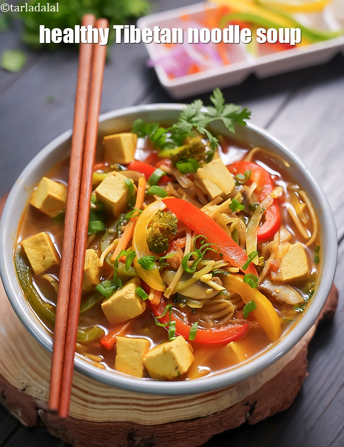 Step 36 – Serve<strong> veg thukpa recipe&nbsp;|&nbsp;healthy Tibetian noodle soup&nbsp;|&nbsp;vegetable whole wheat noodle soup&nbsp;| </strong>hot garnish with spring …