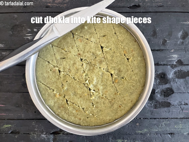 Step 33 – Cut <strong>green moong dal dhokla |&nbsp;green moong dal vegetable dhokla | healthy&nbsp;green moong dal dhokla …