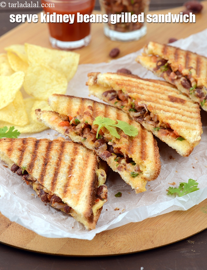 Step 32 – Serve&nbsp;<strong>rajma and cheese grilled sandwich recipe | kidney beans grilled sandwich | Indian cheese rajma …