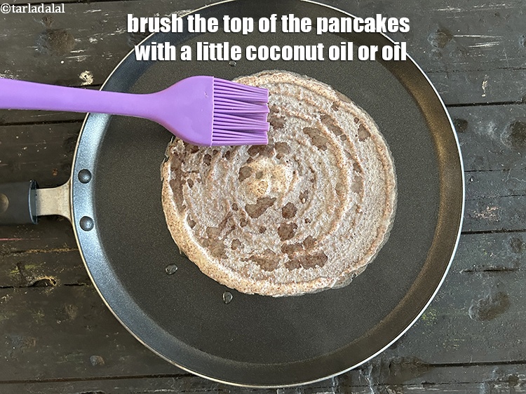 Step 34 – Brush the top of the pancake with a little coconut oil or oil.
