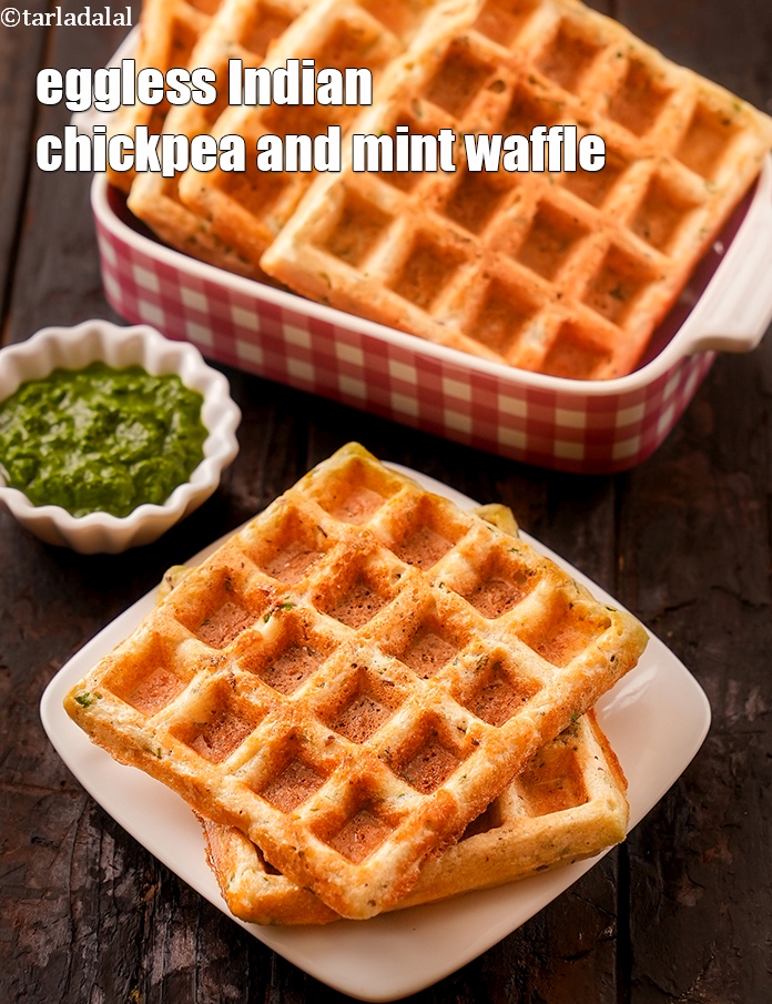 Step 35 – Serve&nbsp;<strong>chickpea waffle recipe | &nbsp;eggless Indian&nbsp;chickpea and mint waffle | gluten free kabuli chana waffle …