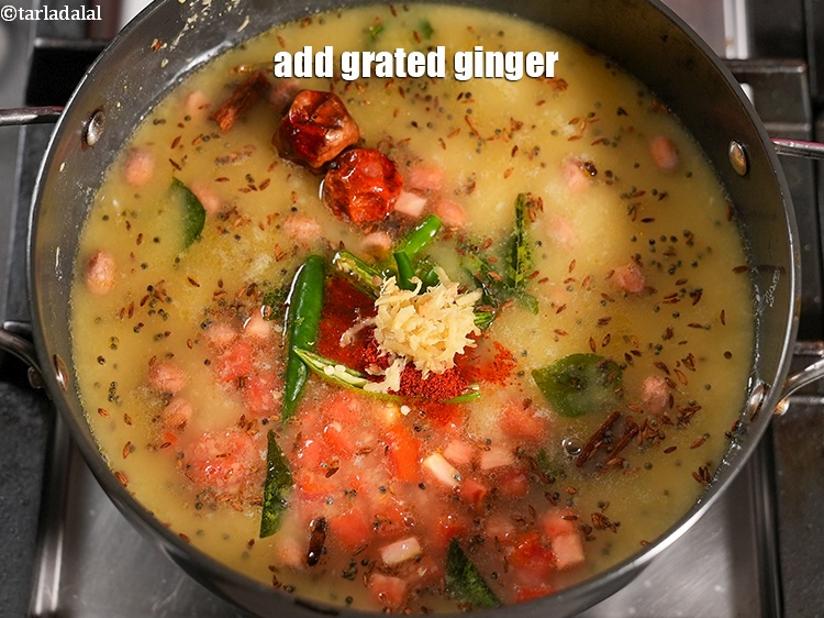 Step 34 – Add 1 tsp&nbsp;<a href="https://www.tarladalal.com/glossary-grated-ginger-943i">grated ginger (adrak)</a>.