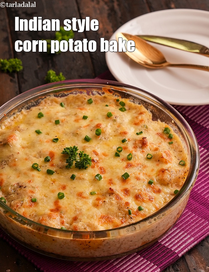Step 33 – Serve <strong>potato corn bake recipe | Indian style corn potato bake | cheesy potato bake …