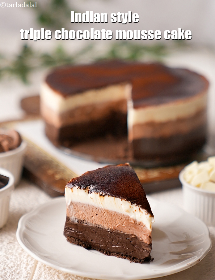 Step 34 – Serve <strong>eggless no bake triple chocolate mousse cake</strong> immediately.&nbsp;