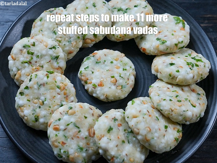 Step 34 – Repeat steps 4 and 5 to make 11 more stuffed sabudana vadas.