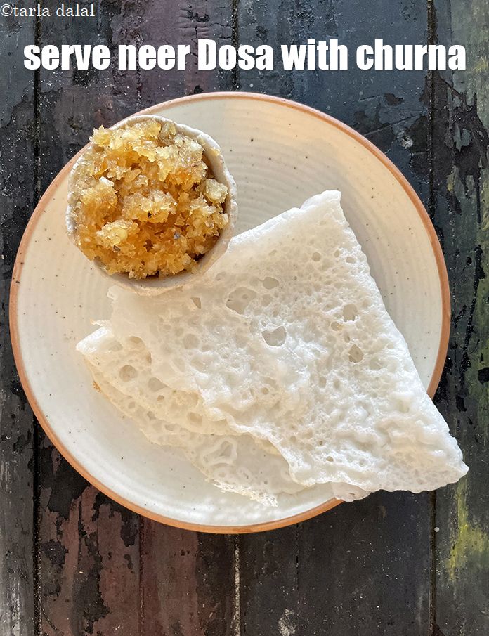 Step 34 – Serve the <strong>neer dosa</strong> immediately with churna or coconut chutney.