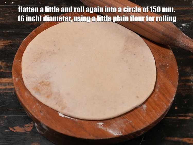 Step 35 – Flatten a little and roll again into a circle of 150 mm. (6 inch) diameter, …