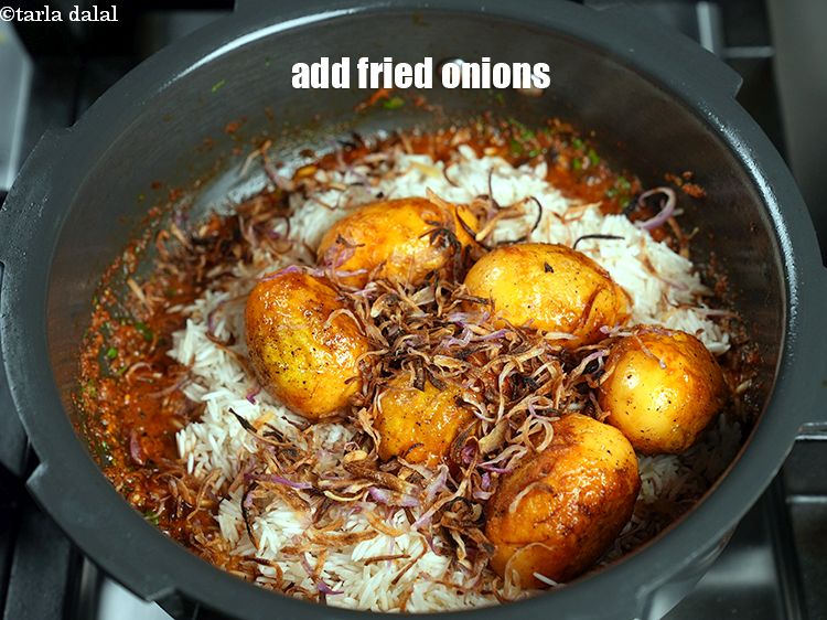 Step 36 – Add &frac12; cup fried onions.