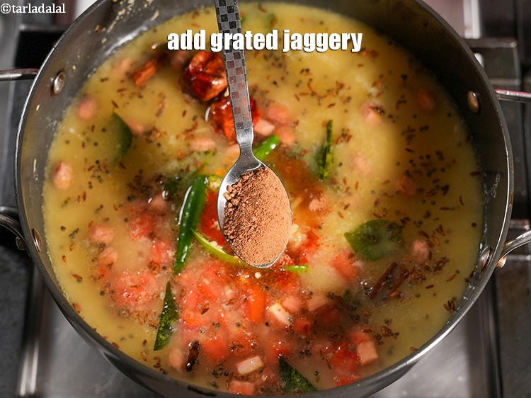 Step 35 – Add 1 tsp <a href="https://www.tarladalal.com/glossary-grated-jaggery-947i">grated jaggery (gur)</a>.&nbsp;