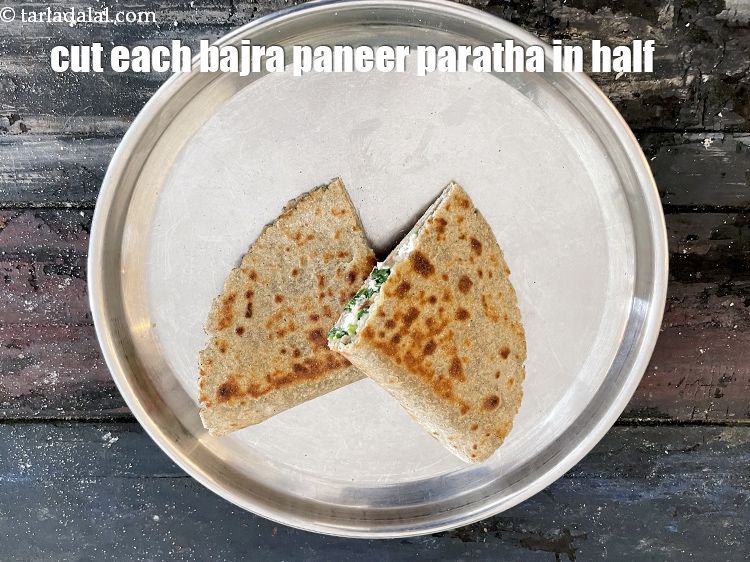 Step 38 – Cut each <strong>stuffed bajra roti | bajra paneer paratha | healthy gluten free black millet …