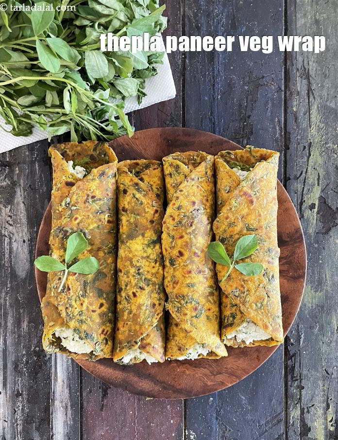 Step 35 – Serve <strong>thepla paneer wrap | &nbsp;thepla paneer veg wrap&nbsp;| healthy cauliflower thepla paratha |&nbsp;</strong>immediately.