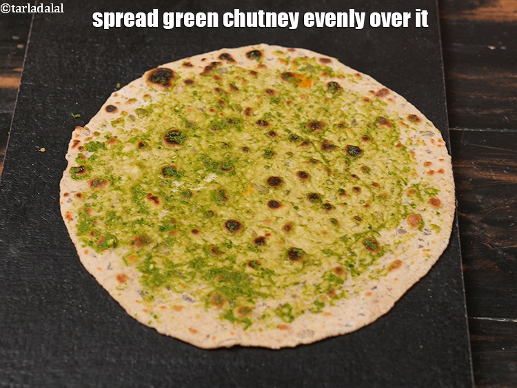 Step 36 – Spread 1/2 tsp green chutney evenly over it.