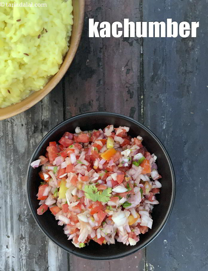 Step 41 – Serve kachumber with roti, khichdi and sabzi.