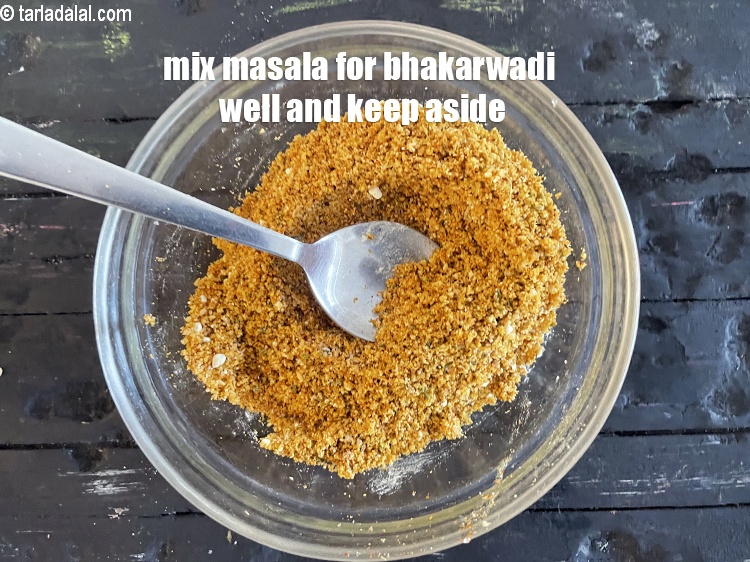 Step 36 – Mix masala for bhakarawadi&nbsp;well. Keep aside.
