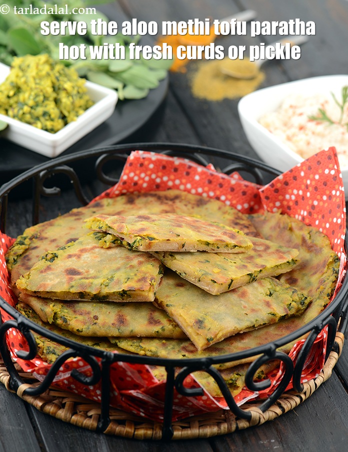 Step 37 – Serve <strong>aloo methi tofu paratha </strong><strong>| Indian style tofu&nbsp;methi paratha | whole wheat methi and …