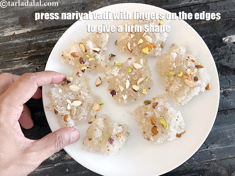 Step 40 – Press the vadi with your fingers to give firm edges.