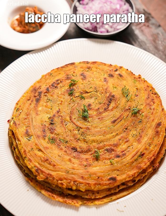 Step 37 – Serve&nbsp;<strong>paneer laccha paratha recipe | laccha paneer paratha | paneer stuffed laccha paratha |</strong> hot.