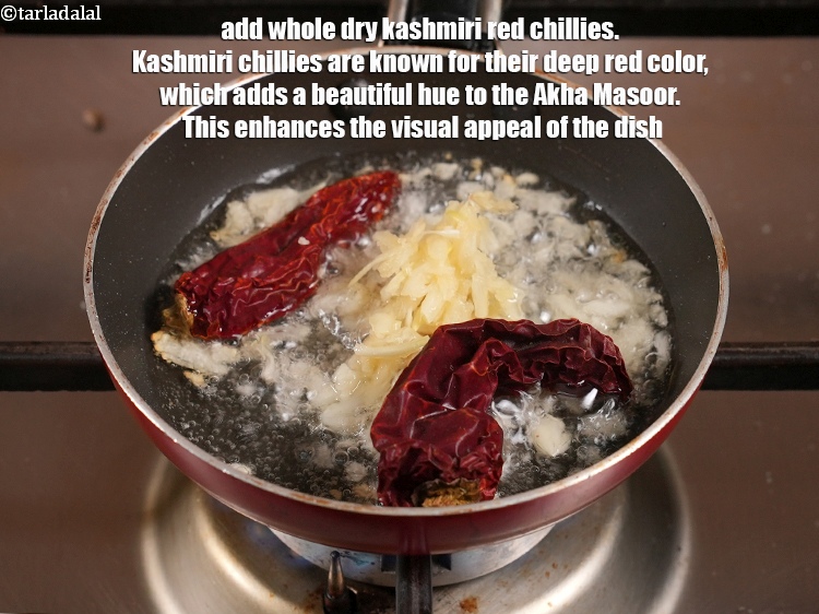 Step 37 – Add 2 <a href="https://www.tarladalal.com/glossary-whole-dry-kashmiri-red-chillies-kashmiri-mirch-kashmiri-lal-mirch-332i">whole dry kashmiri red chillies</a>.&nbsp;Kashmiri chillies are known for their deep red …