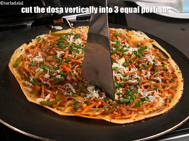 Step 37 – Cut the dosa vertically into 3 equal portions.