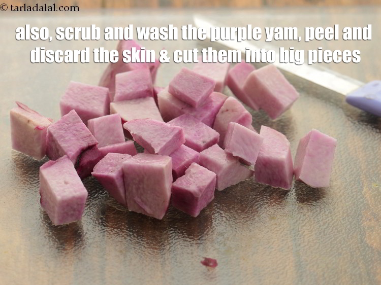 स्टेप 37 – इसके अलावा, पर्पल यम (कंद) को रगड़ रगड़ कर धोएं, …