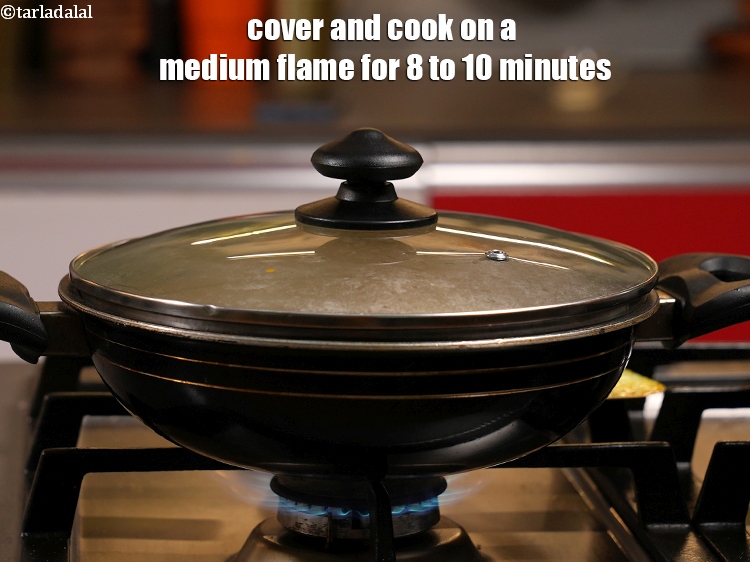 Step 38 – Cover and cook on a medium flame for 8 to 10 minutes, while stirring occasionally.