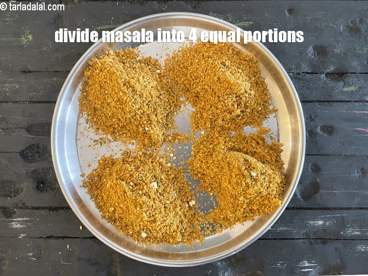 Step 38 – Divide the masala into 4 equal portions.