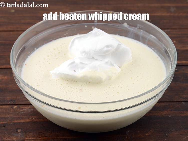 Step 38 – Add 1 cup&nbsp;<a href="https://www.tarladalal.com/glossary-beaten-whipped-cream-1948i">beaten whipped cream</a>. It is added to give a creamy texture to …
