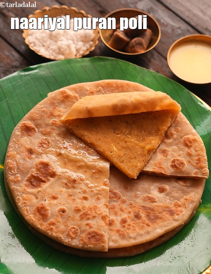 Step 39 – Smear a little ghee on each puranpoli and serve&nbsp;<strong>coconut puran poli recipe |</strong>&nbsp;<strong>naariyal puran poli …