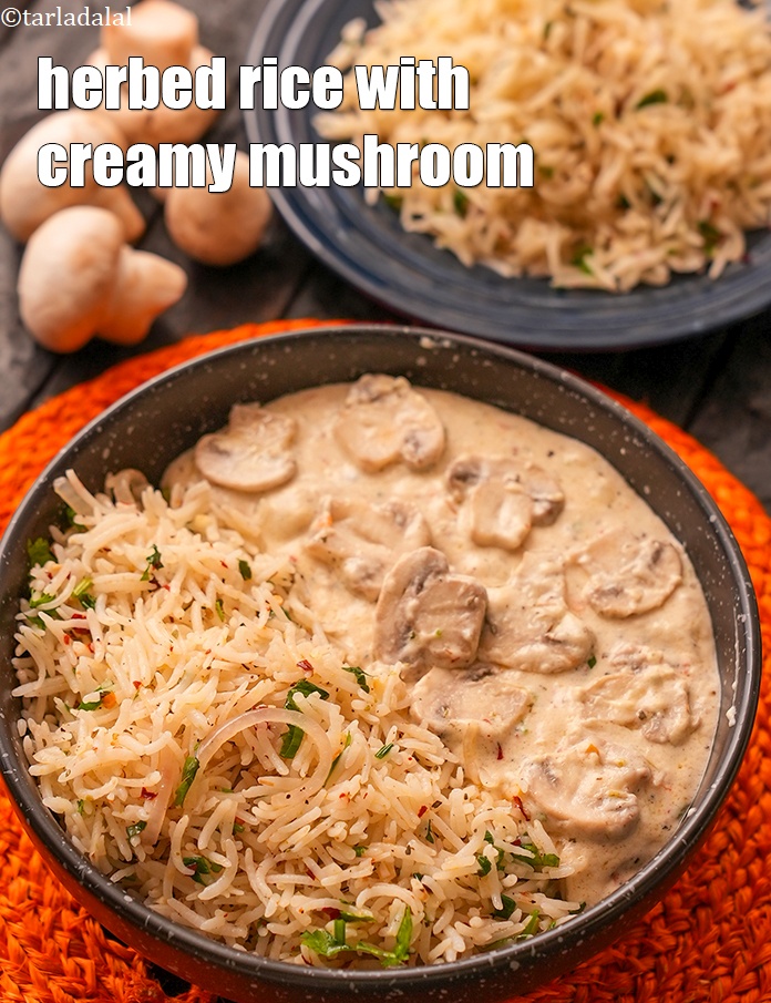 Step 40 – Serve <strong>creamy mushrooms with lemon coriander rice recipe | herbed rice with creamy mushroom | …