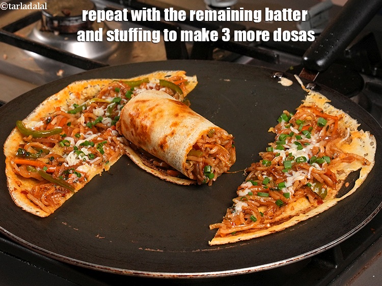 Step 39 – Repeat with the remaining batter and stuffing to make 3 more dosas.