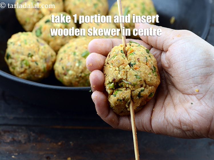 Step 39 – Take 1 portion and insert the wooden skewer in the centre.