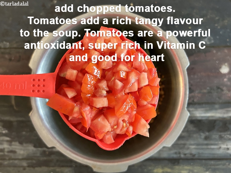 Step 13 – Add&nbsp;<meta charset="UTF-8" />1 cup&nbsp;roughly&nbsp;<a href="glossary-chopped-tomatoes-779i">chopped tomatoes</a>.&nbsp;Tomatoes add a rich, tangy flavor to the soup, which …