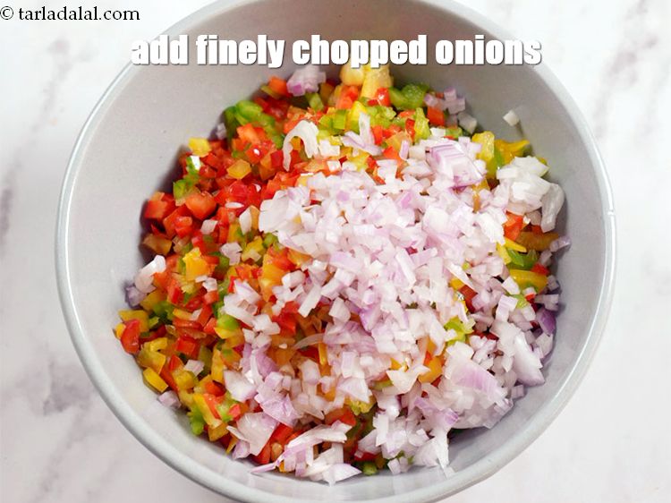 Step 6 – Add &frac14; cup finely chopped onions.