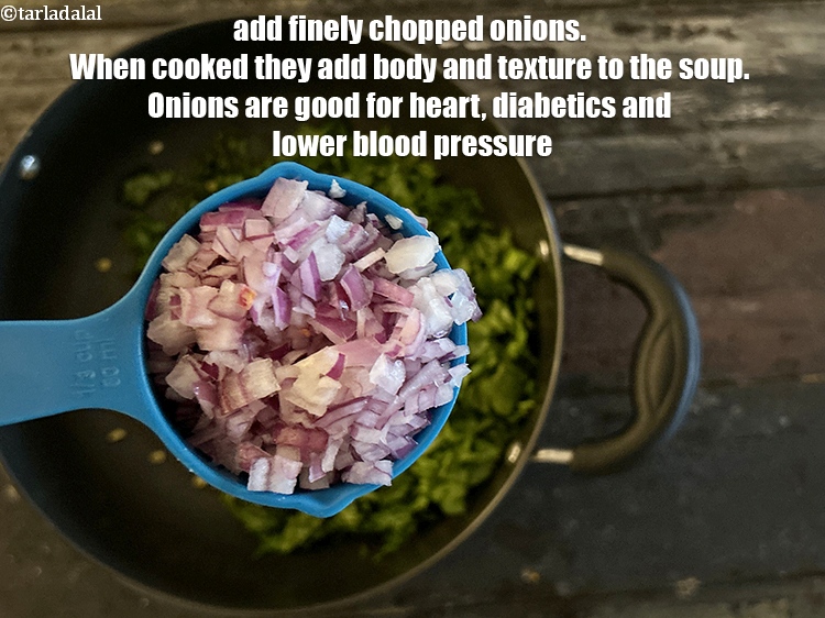 Step 7 – Add&nbsp;<meta charset="UTF-8" />3/4 cup&nbsp;finely&nbsp;<a href="glossary-chopped-onions-722i">chopped onions</a>.&nbsp;Onions, when cooked until softened, contribute to the body and …