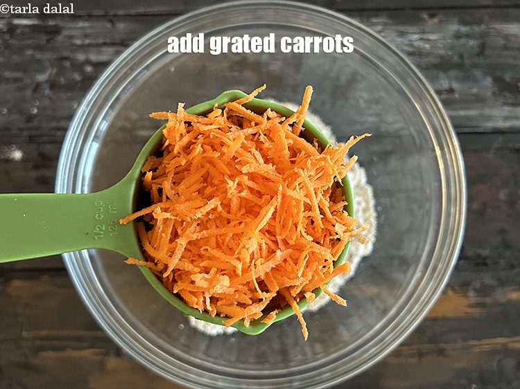 Step 5 – Add&nbsp;<meta charset="UTF-8" />1/2 cup&nbsp;<a href="glossary-grated-carrot-816i">grated carrot</a>.