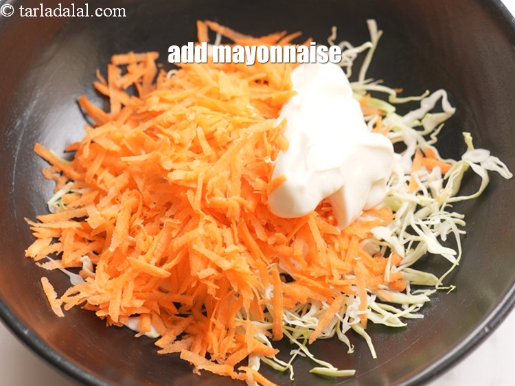 Step 5 – Add 1/4 cup&nbsp;<a href="https://tarladalal.com/glossary-mayonnaise-505i">mayonnaise</a>.&nbsp;