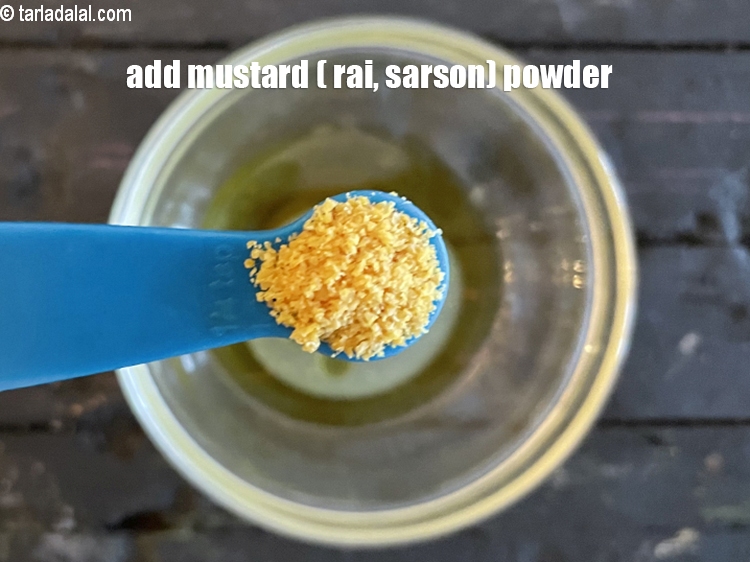 Step 5 – Add&nbsp;<meta charset="UTF-8" />1/4 tsp&nbsp;<a href="glossary-mustard-powder-rai-powder-sarson-powder-powdered-sarson-526i">mustard (rai / sarson) powder</a>.